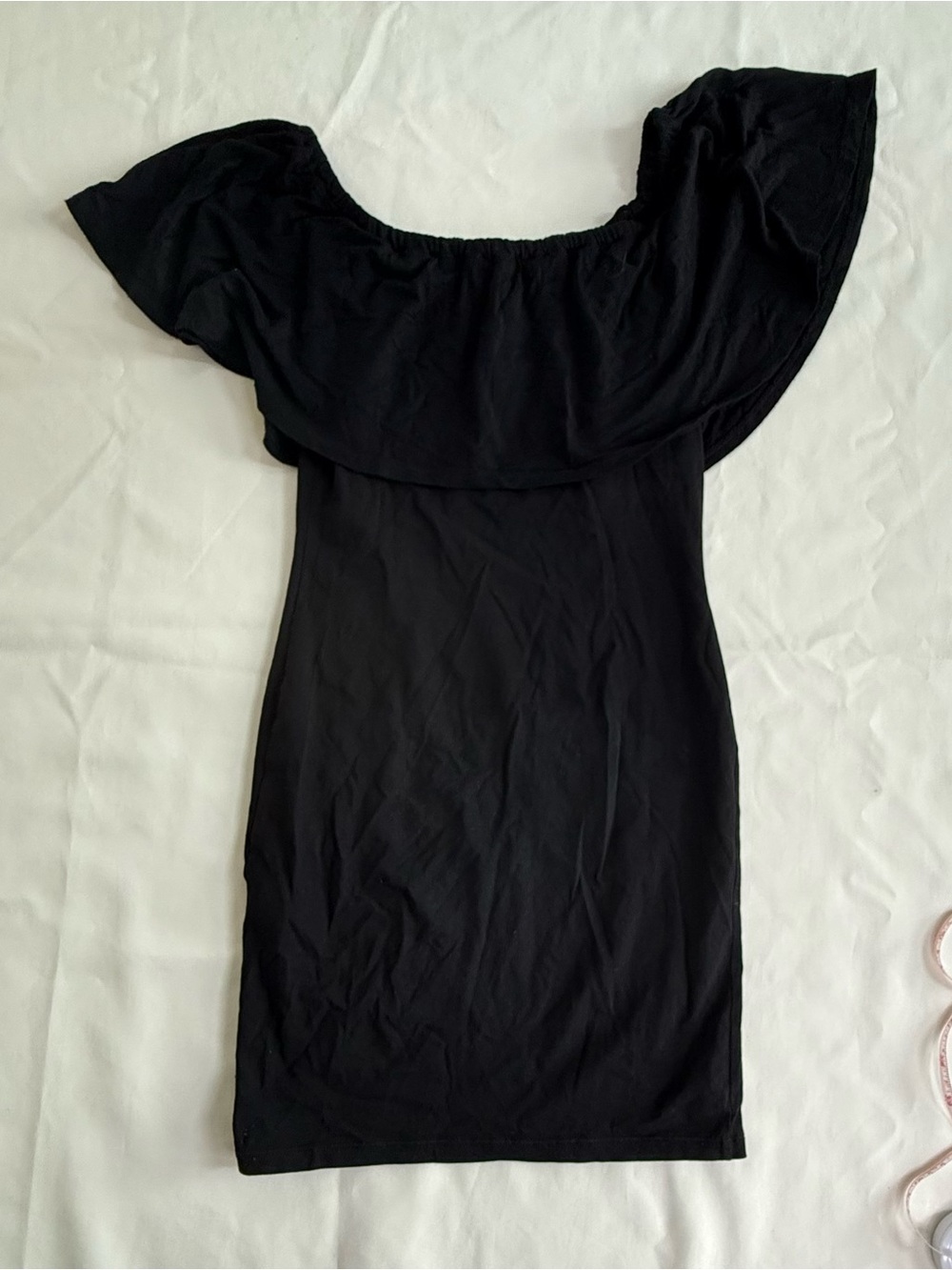 Miss Selfridge Black Off-Shoulder Ruffle Mini Dress